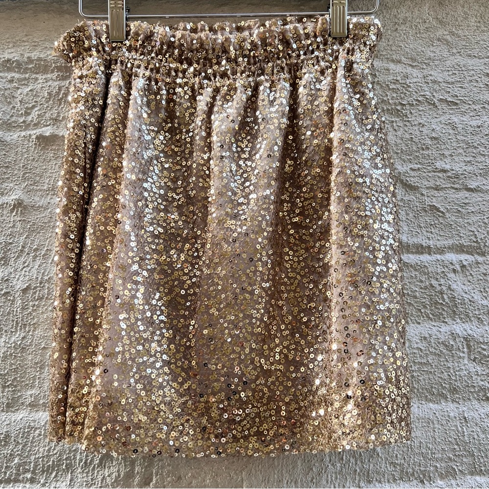 J.Crew Gold Sequin Mini Skirt Sz 2 Lined Elastic Waist